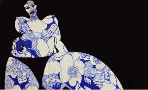 an artwork depicting a woman with floral print