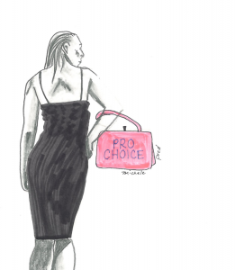 drawing of a woman with a purse