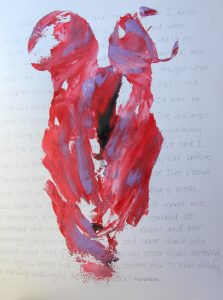 abstract painting with pencil script