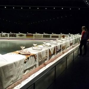 a woman at an art installation