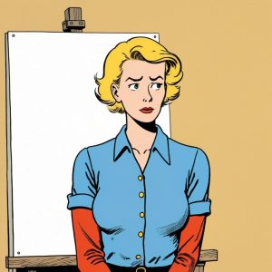 comic of a woman in front of a blank canvas