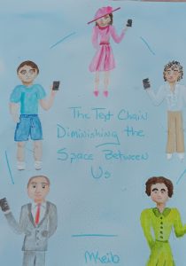 drawing of several figures holding cell phones