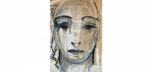 expressive painting of a feminine face crying