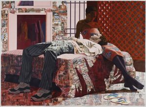 painting of a couple laying in bed