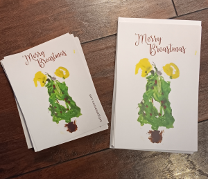 note cards with abstract art like a christmas tree